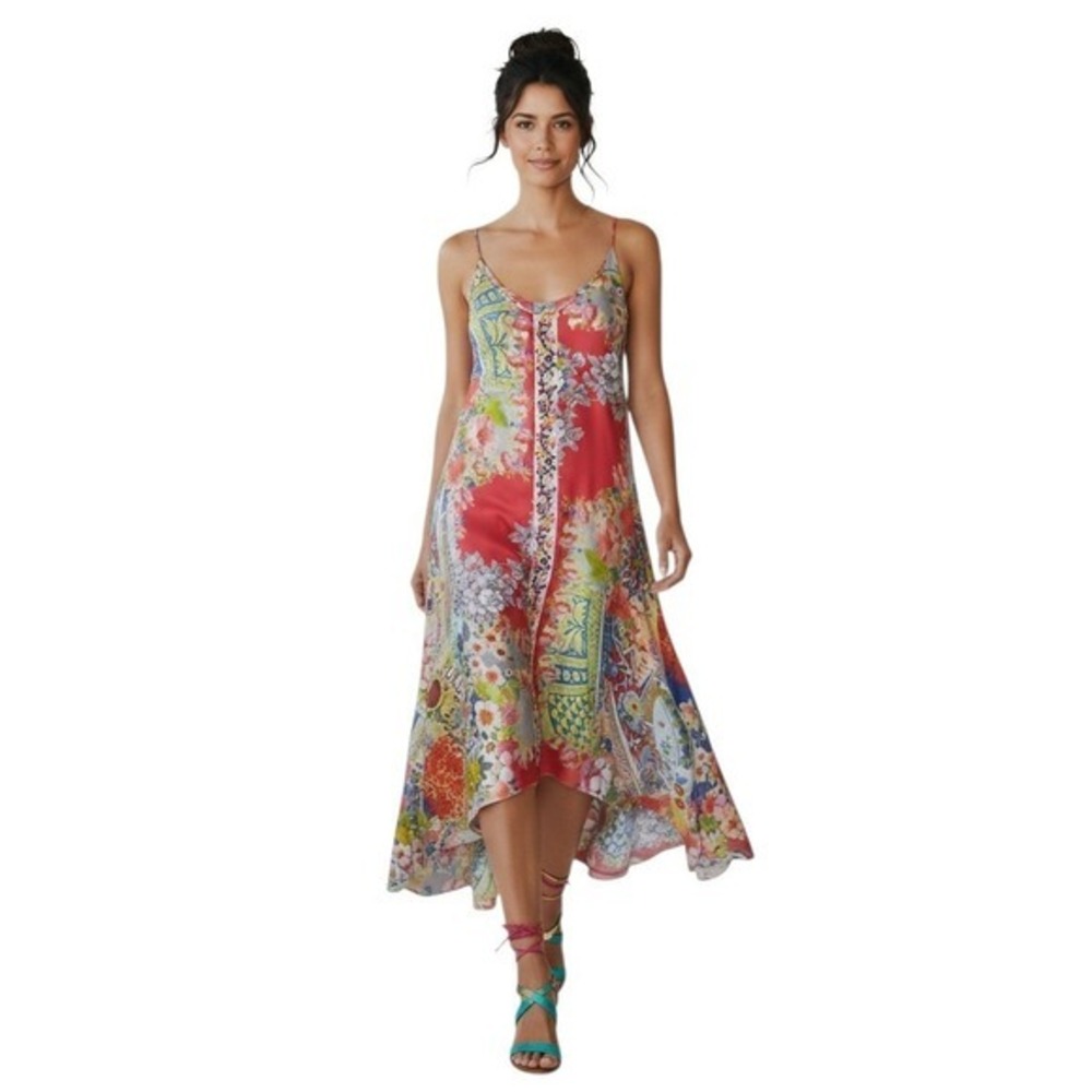 Silk Johnny Was Romantic Boho Floral Womens size Medium Embroidered Resort Dress